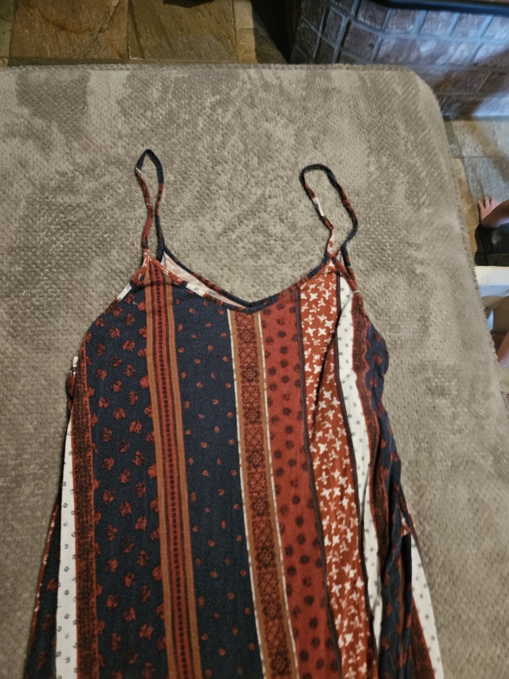 Women’s Striped Boho Spaghetti Strap Tank Top - Rust & Navy